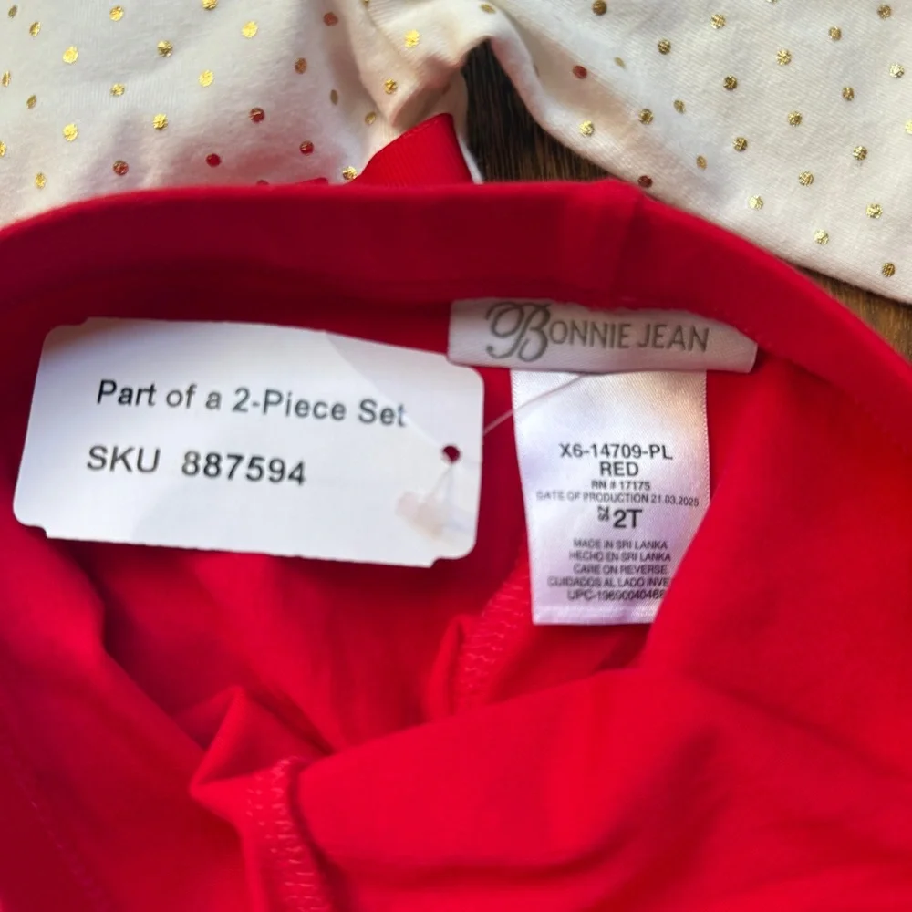 Bonnie Jean White and Red Dance Costume Dress with Tights Size 2T NWT